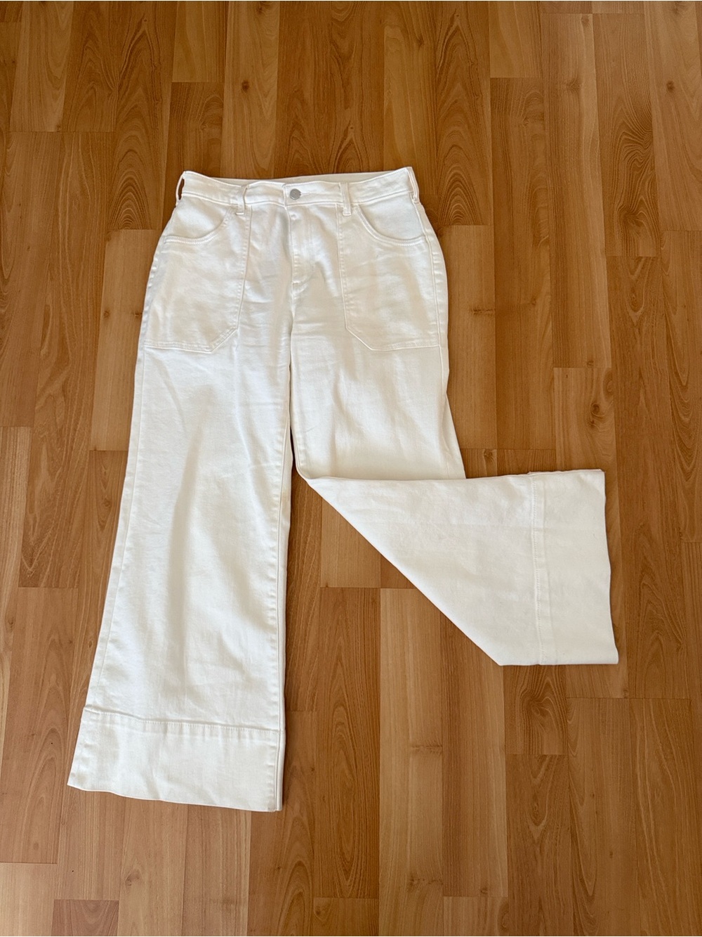 Pilcro Cream Bootcut Wide-Leg Jeans